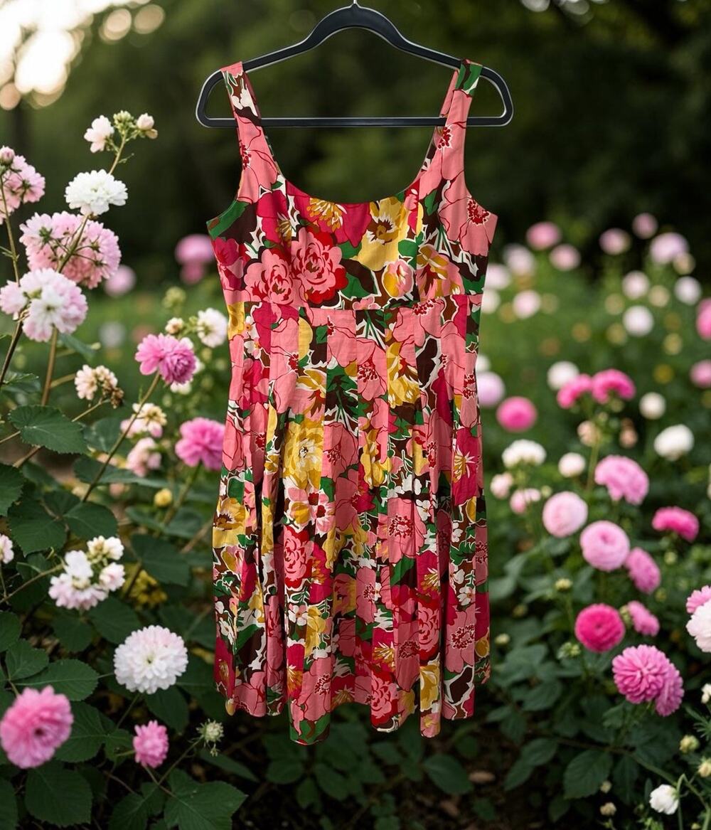 Talbots Pink Floral Sleeveless Garden Midi Dress‎ Spring Summer SIZE 10